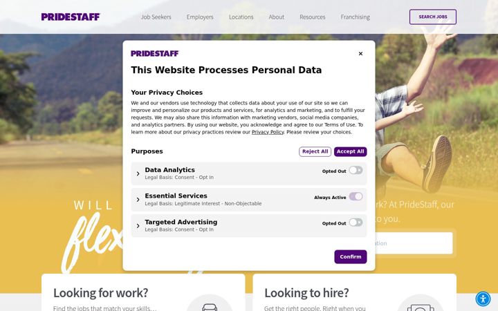 Screenshot of pridestaff.com