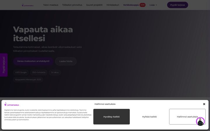 Екранна снимка на priimamaalaus.fi
