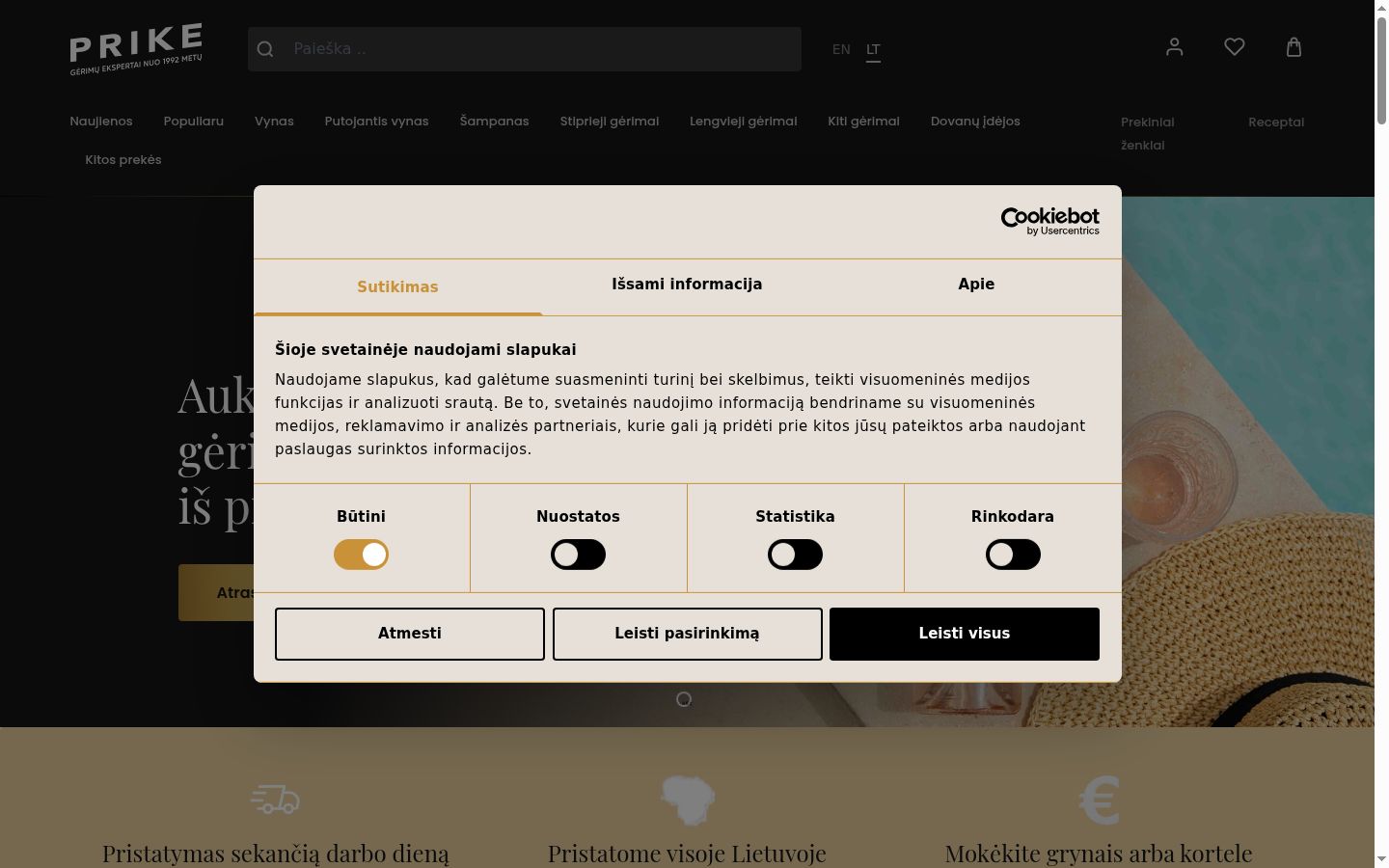 Snímka obrazovky banera súhlasu zobrazeného pred akoukoľvek interakciou