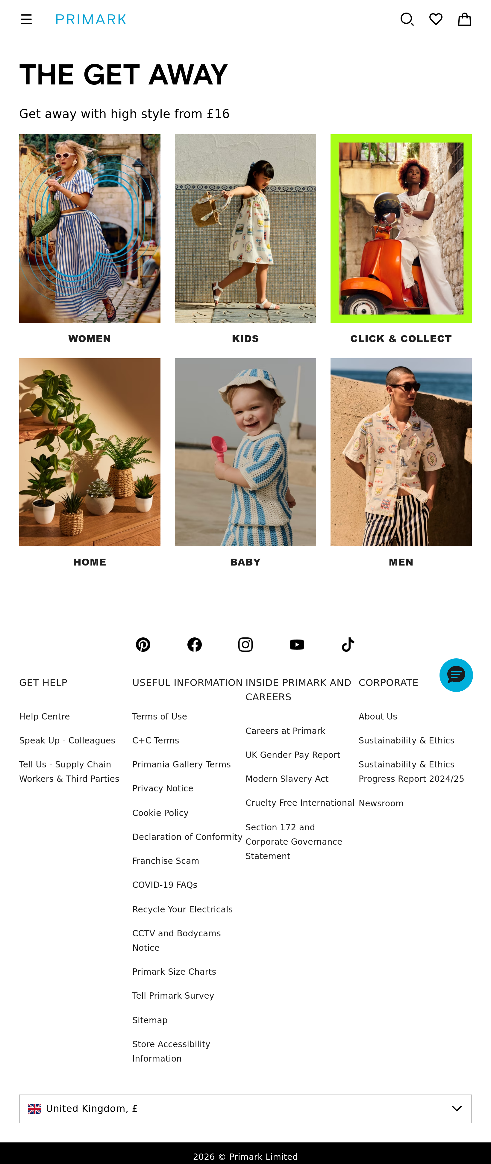 Tablet screenshot of primark.com