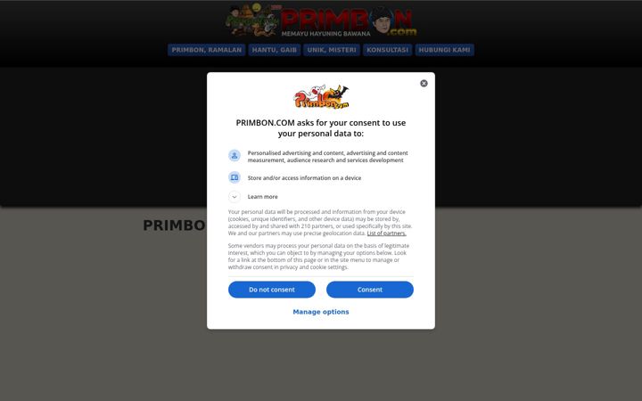 Screenshot of primbon.com
