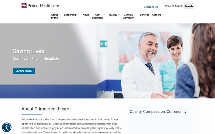 Screenshot of primehealthcare.com