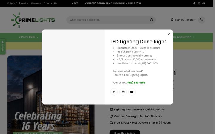 Screenshot of primelights.com