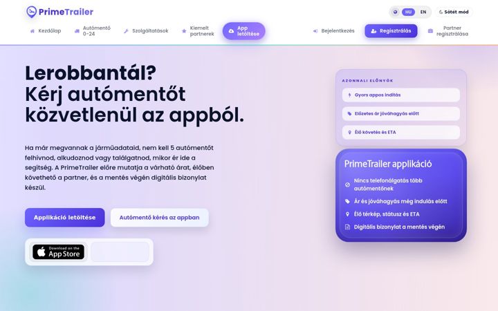 Screenshot of primetrailer.hu