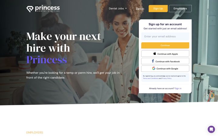 Екранна снимка на princessdentalstaffing.com