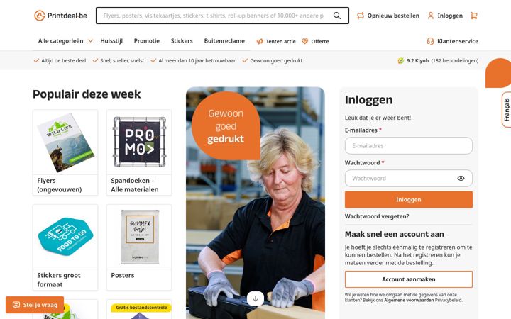 Captură de ecran a printdeal.be