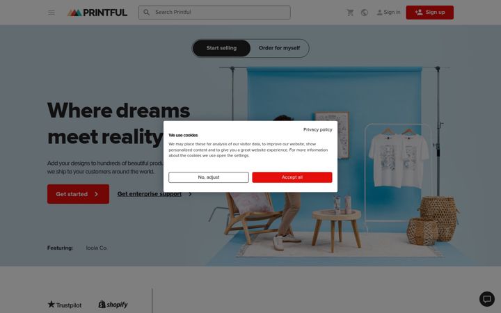 Screenshot of printful.me