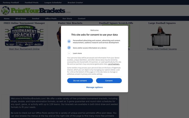 Screenshot of printyourbrackets.com