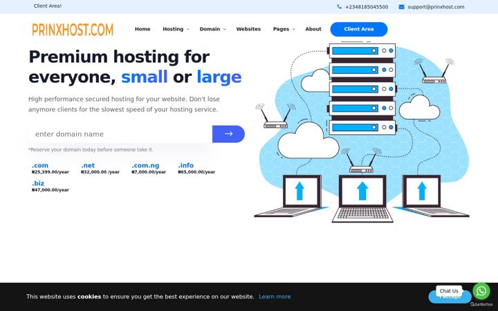 Screenshot of prinxhost.com