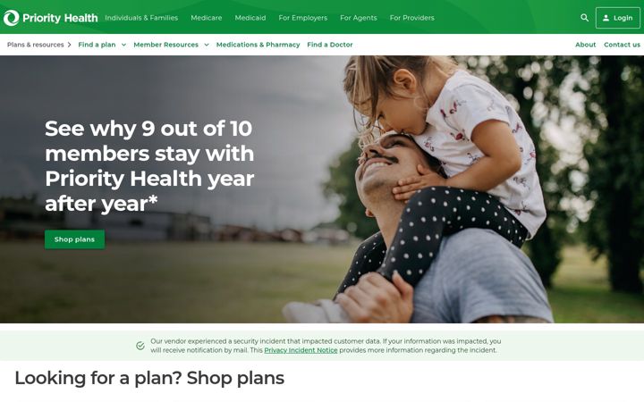 Screenshot of priorityhealth.com