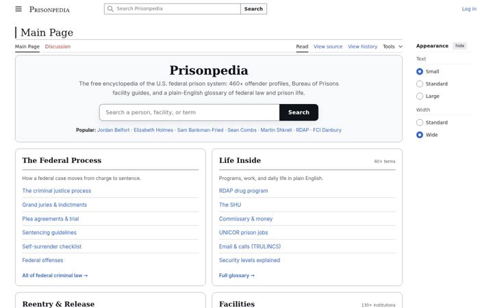 Screenshot of prisonpedia.com