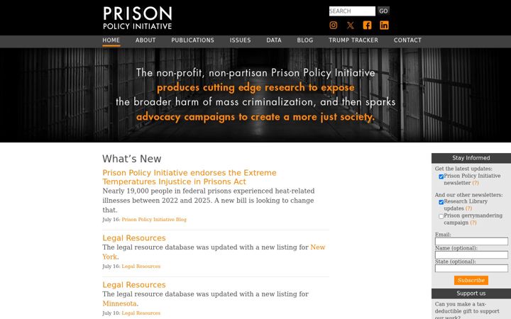 Posnetek zaslona prisonpolicy.org