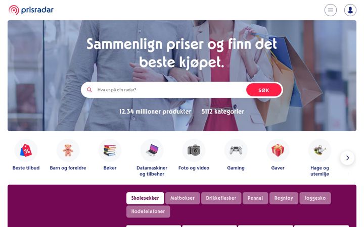 Screenshot of prisradar.no