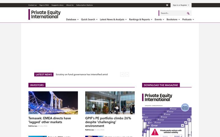 Screenshot of privateequityinternational.com