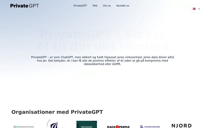 Екранна снимка на privategpt.dk