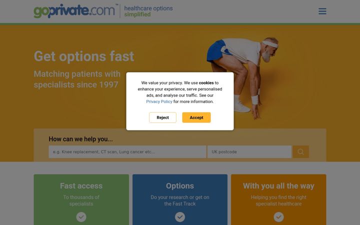 Screenshot of privatehealth.co.uk