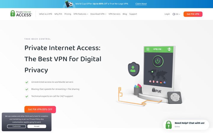 Skjámynd af privateinternetaccess.com