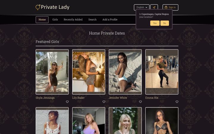 Screenshot of privateladyescorts.com