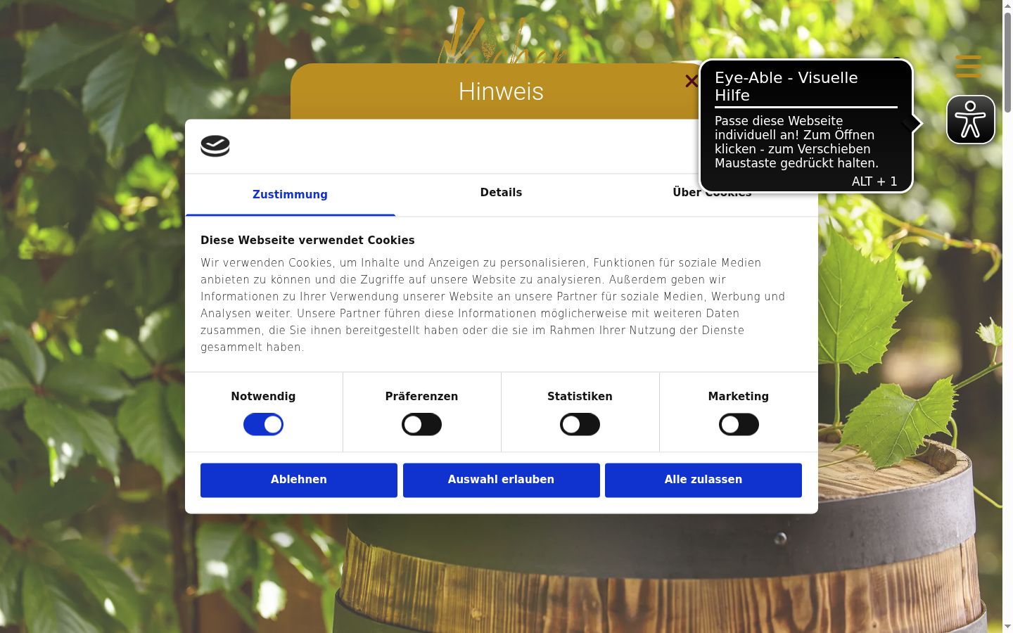 Screenshot of the consent banner shown before any interaction