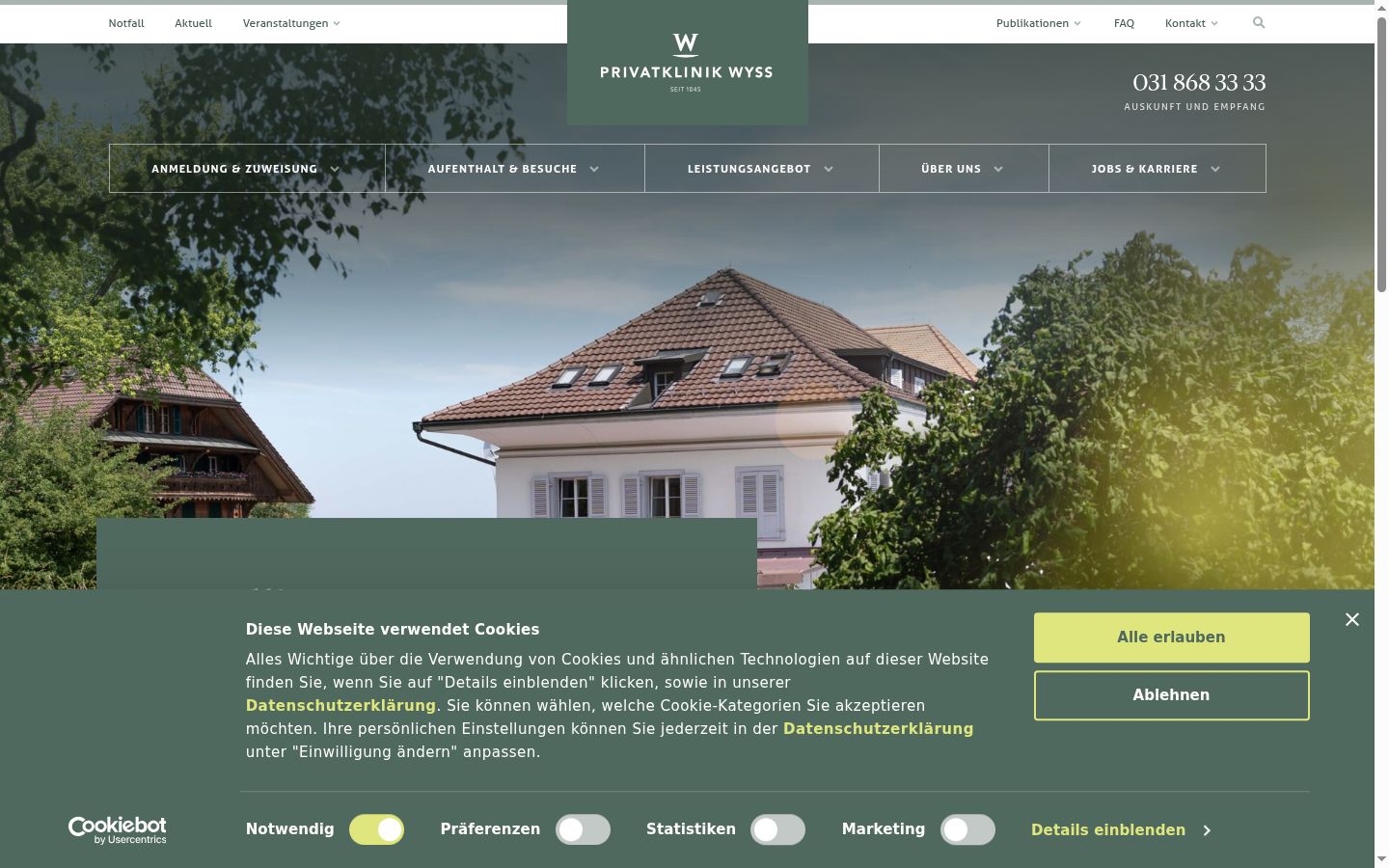 Screenshot des Einwilligungsbanners vor jeglicher Interaktion