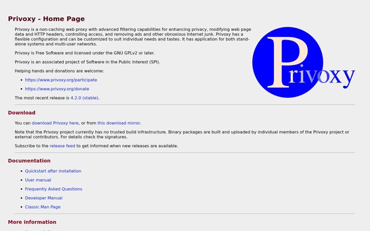 Screenshot of privoxy.org