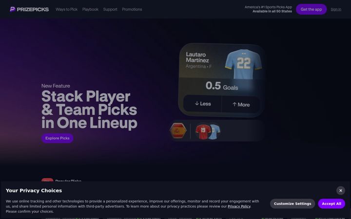 Kuvakaappaus sivustosta prizepicks.com