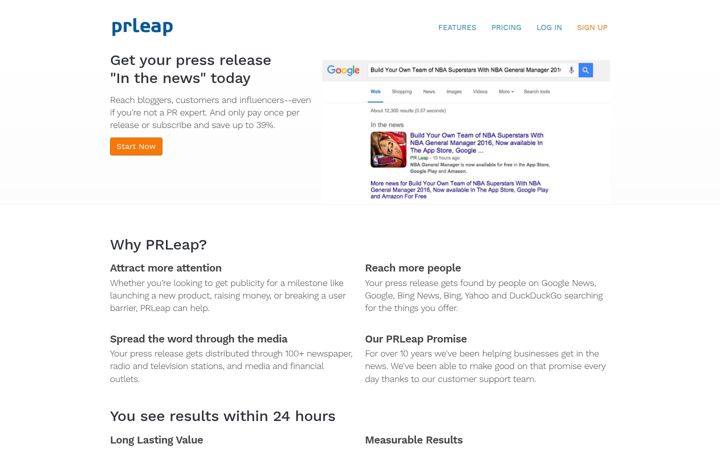 Screenshot ta' prleap.com