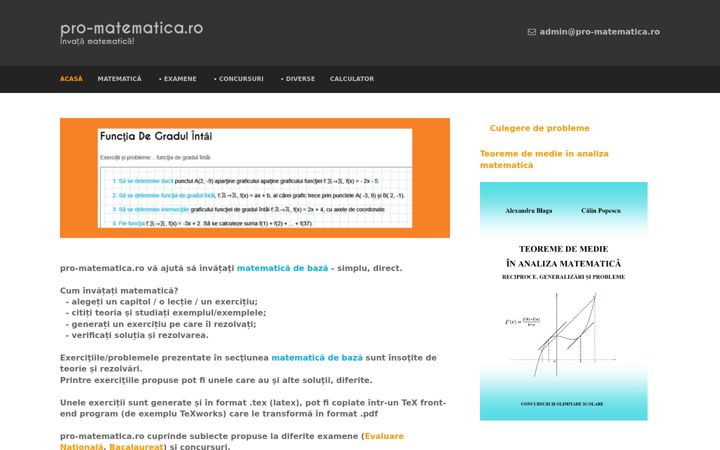 Screenshot ta' pro-matematica.ro