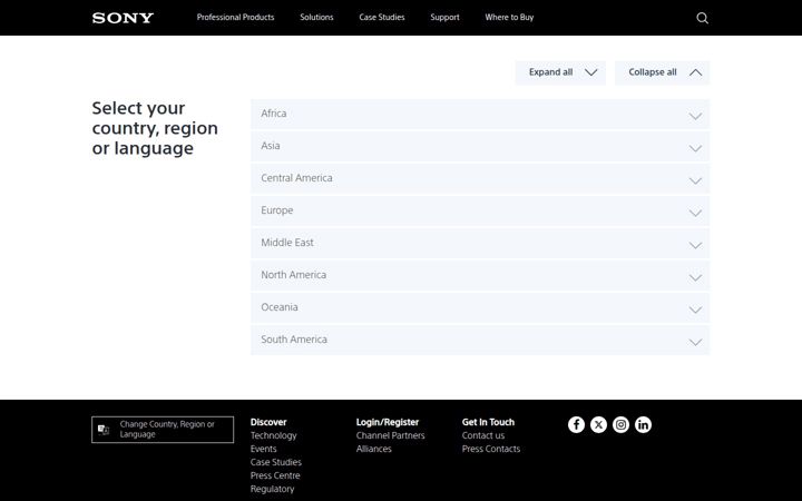 Screenshot of pro.sony