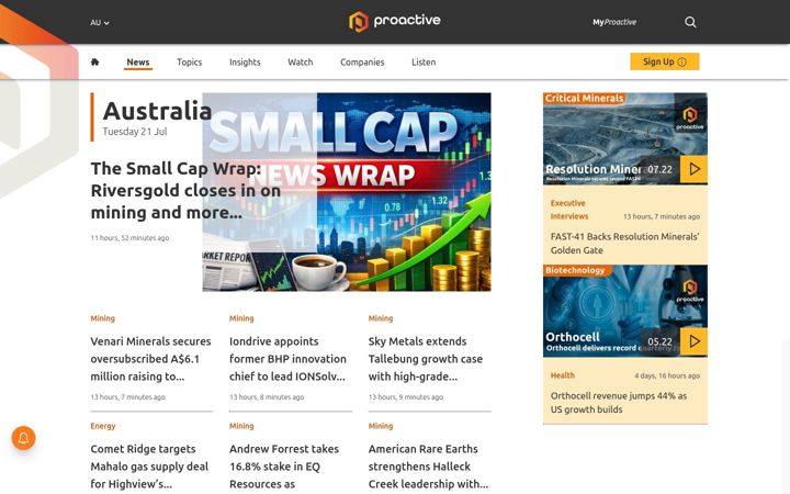 Screenshot of proactiveinvestors.com.au