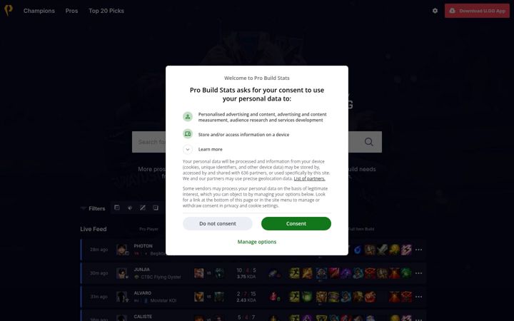 Screenshot of probuildstats.com