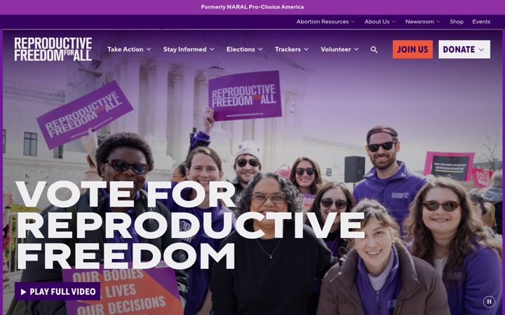Screenshot stránky prochoiceamerica.org