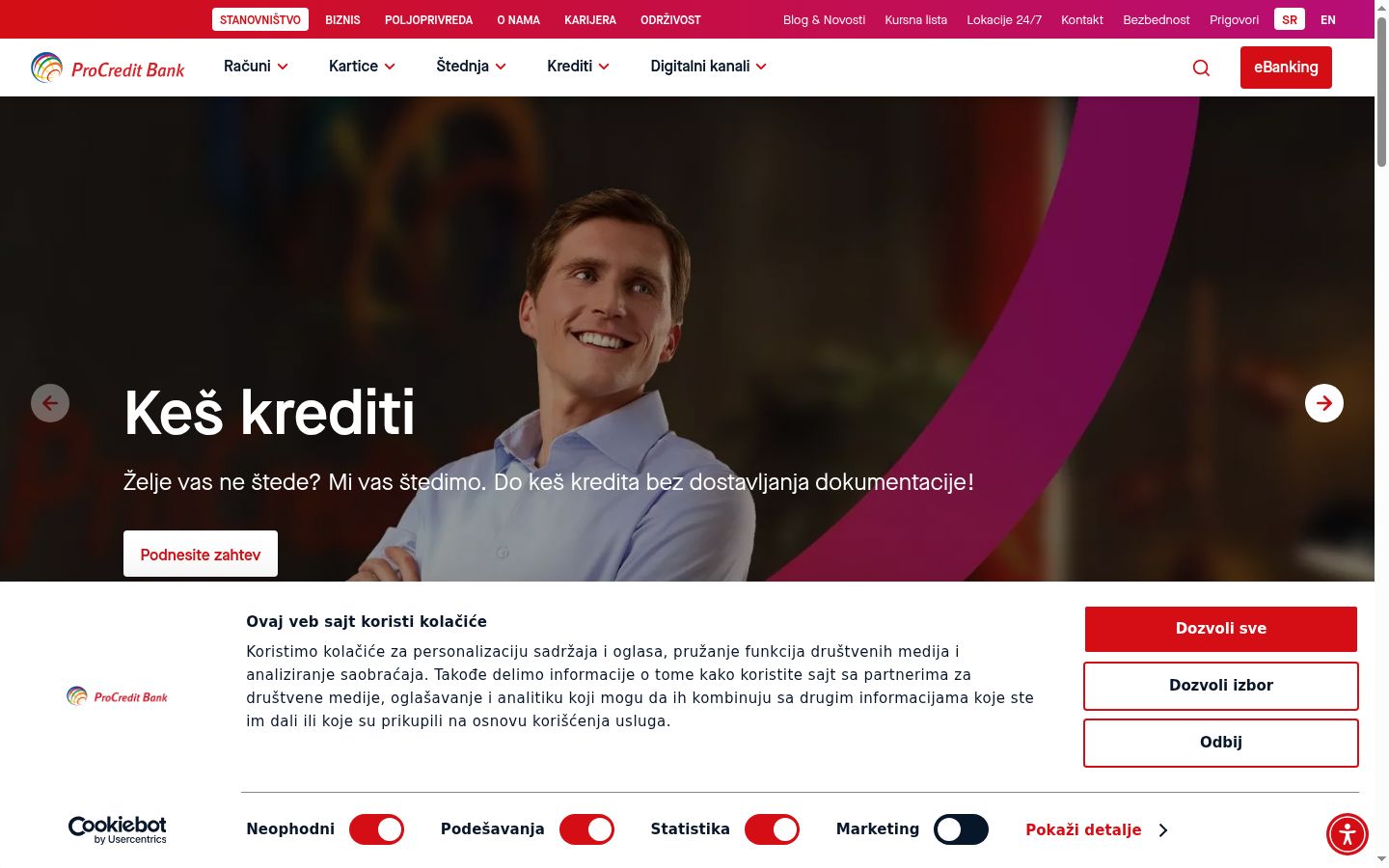 Screenshot del banner di consenso mostrato prima di qualsiasi interazione