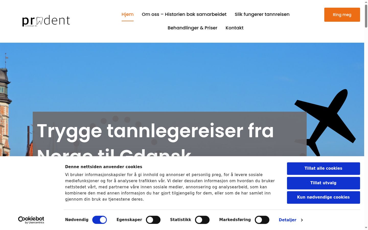 Skärmbild av samtyckesbannern som visades före någon interaktion