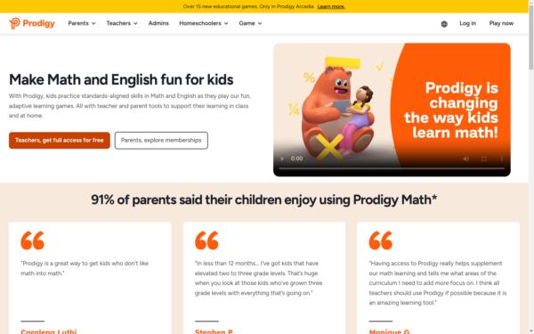 Screenshot of prodigygame.com