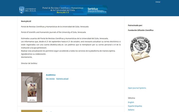 Screenshot of produccioncientificaluz.org