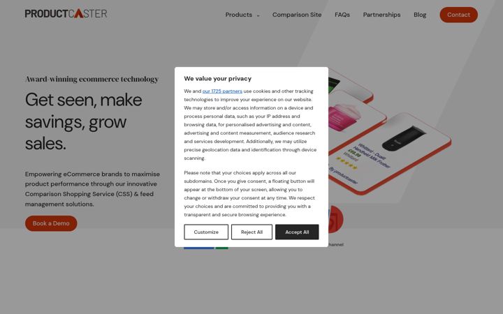Screenshot ta' productcaster.com