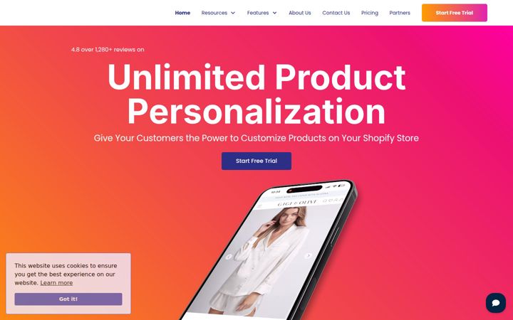 Screenshot of productcustomizer.com