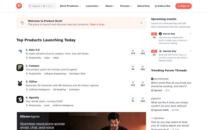Capture d'écran de producthunt.com