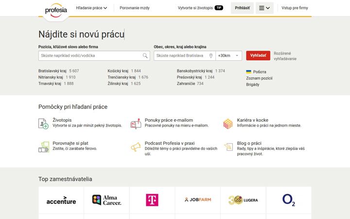 Snimka zaslona za profesia.sk