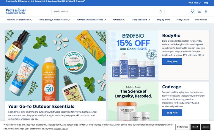 Screenshot of professionalsupplementcenter.com