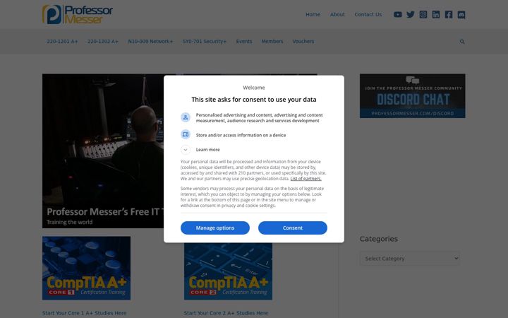 Screenshot of professormesser.com