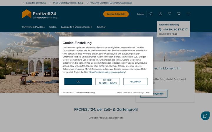 Screenshot of profizelt24.de
