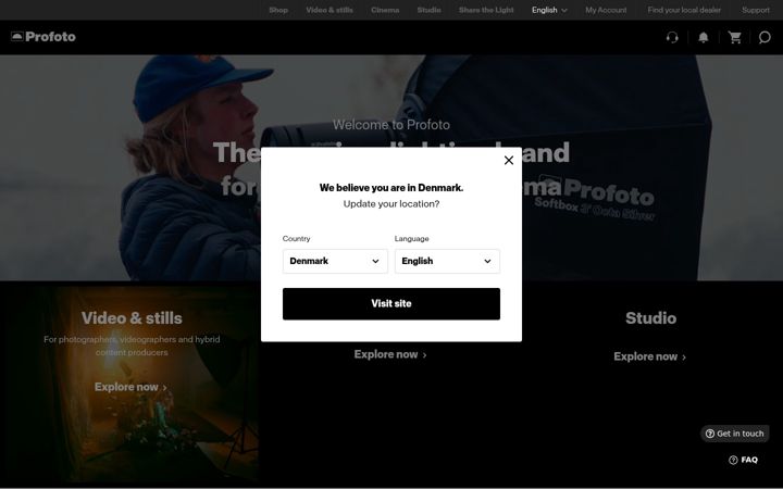 Screenshot of profoto.com