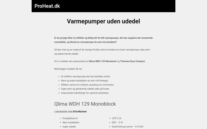 Screenshot of proheat.dk