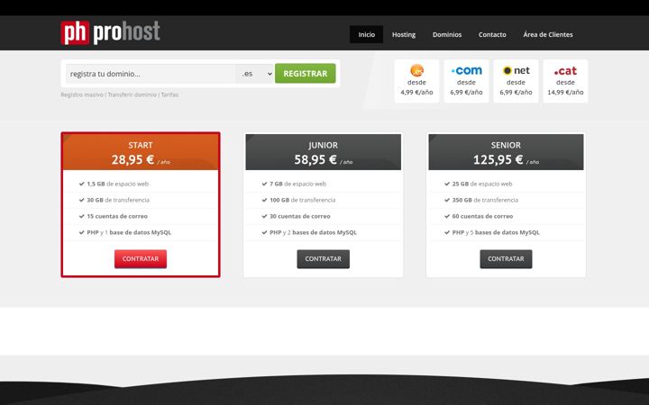 Screenshot ta' prohost.es