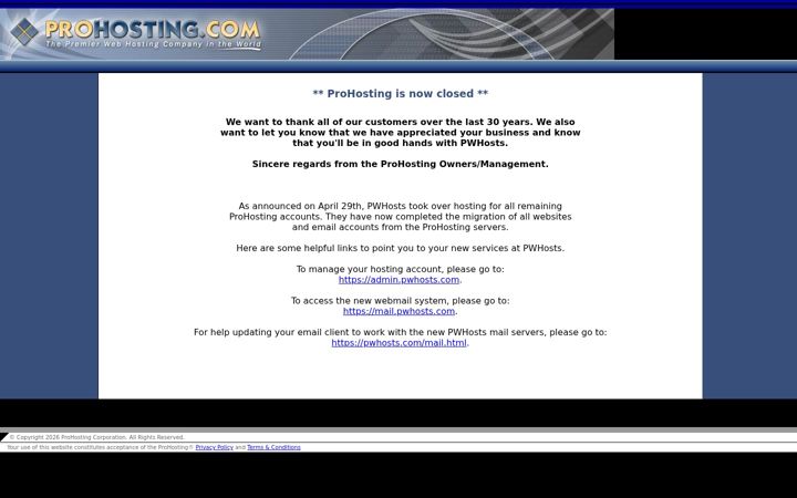 Screenshot of prohosting.com