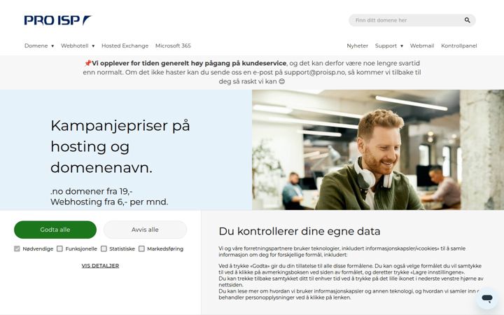 Skærmbillede af proisp.no