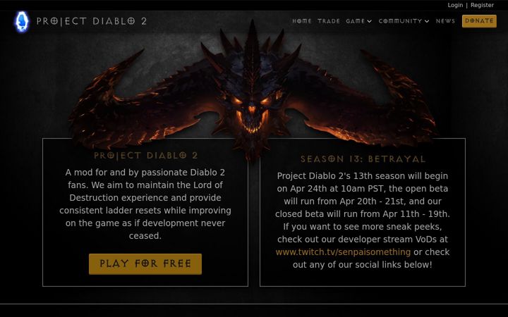 Screenshot of projectdiablo2.com