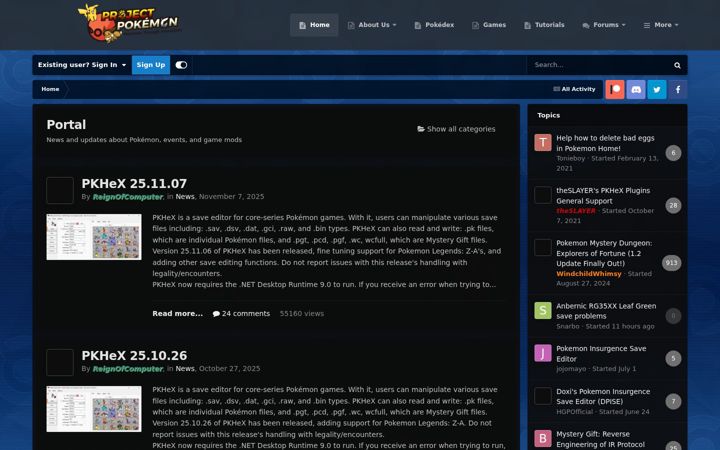 Screenshot ta' projectpokemon.org